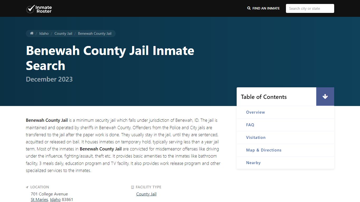 Inmate Search | Benewah County Jail - St Maries, ID