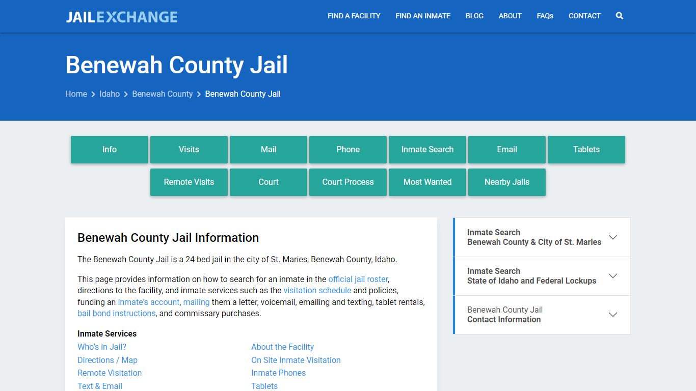 Benewah County Jail, ID Inmate Search, Information